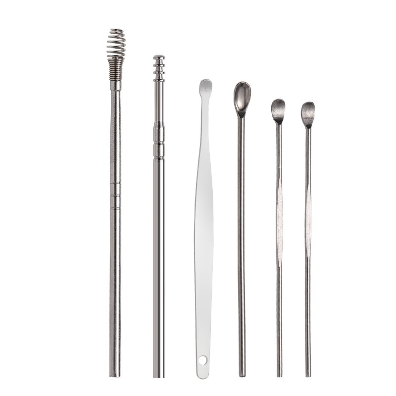 LMLTOP Plastic 6 PCS Reusable Safe Ear Picking Tool PU Bag JJF29 OEM Ear Scoop Cleanser Ear Wax Removal Cleaning Kit