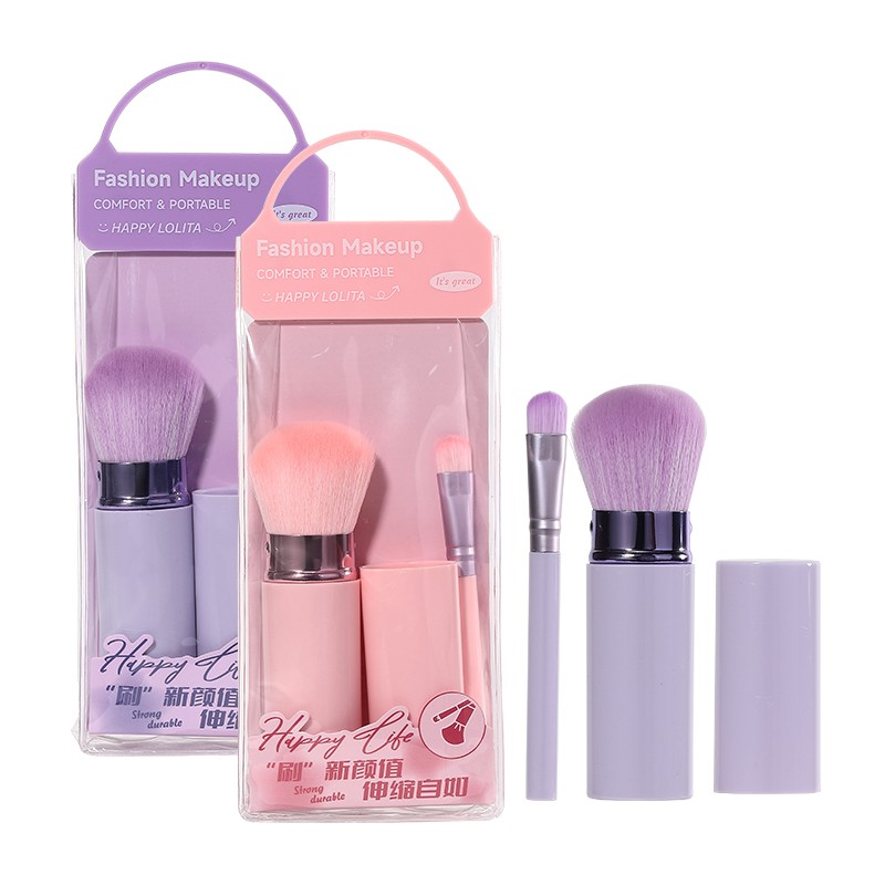 LMLTOP 2pcs Face Eyes Purple pink Makeup Brush Set LLT29 Custom logo Fluffy Hair Eyeshadow Contour Blush Loose Powder Brush