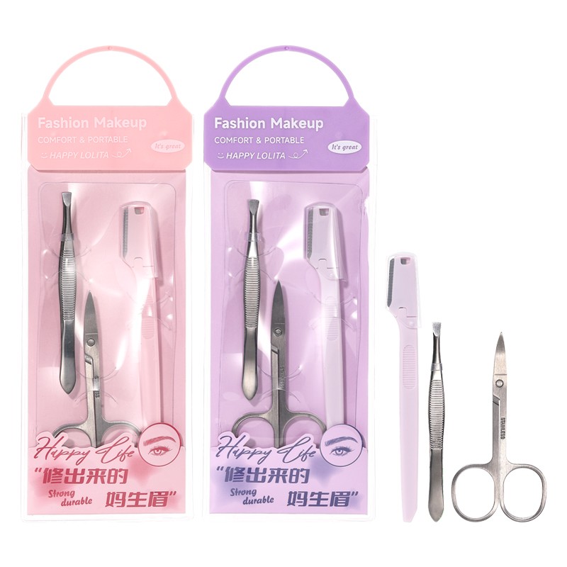 LMLTOP 3 in 1 Set Mini Stainless Steel Eyebrow Razor Scissor Lash Clip Nose & Eyebrow Hair Remover Made of Durable Plastic LLT25