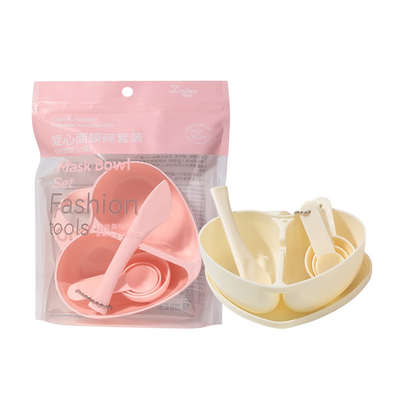 LMLTOP 3pcs Heart Shape Beauty Spa Plastic Face Mask Mixing Bowl With Spoon Spatula SY442 DIY Cosmetic Facial Mask Bowl Set