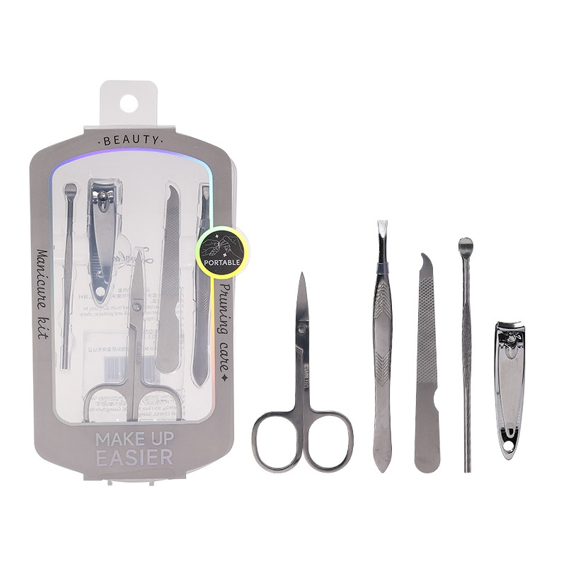 LMLTOP Multi-Functional Beauty Stainless Steel Nail Clippers Kit JJF23 5pcs Manicure Tools Set with Ear Picks & Eyebrow Clips