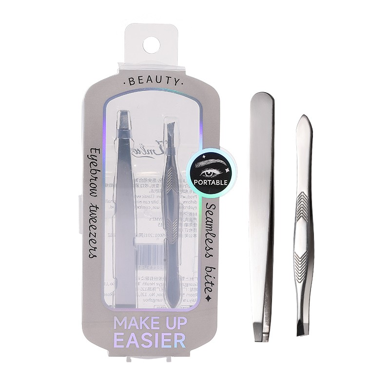 LMLTOP 2-Piece Flat Slanted Stainless Steel Eyebrow Tweezers Set JJF17 Beauty Tool for Hair Removal and Eyelash Care Model