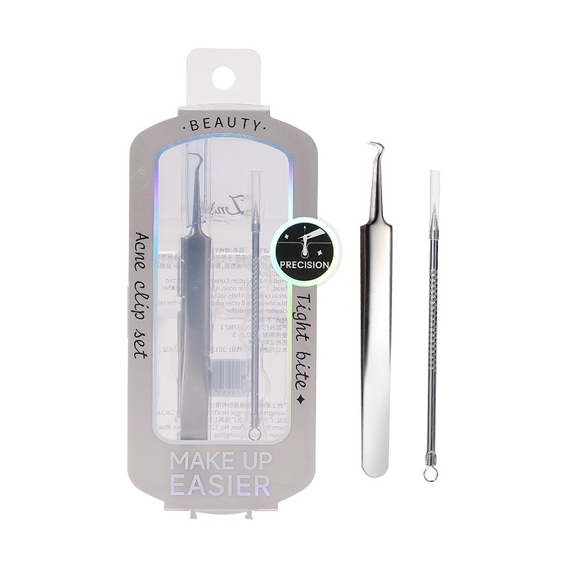 Stainless Steel Blackhead Needle JJF19 Tweezers 2 Pcs/Set Pimple Removal Tweezer Facial Care Tool Kit for Nose Acne Treatment