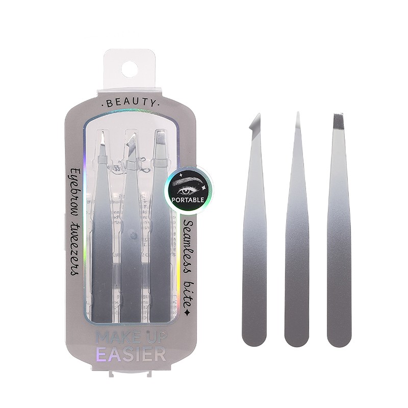 LMLTOP Stainless Steel Flat Slanted Eyebrow Tweezers JJF18 Set 3-Piece Hair Removal Eyelash Beauty Tool
