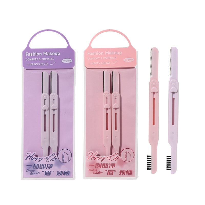 2 in 1 Razor Knife LLT31 Facial Hair Remover Eyebrow Trimmer Set Stainless Steel Blade Eyebrow Scissor With Comb