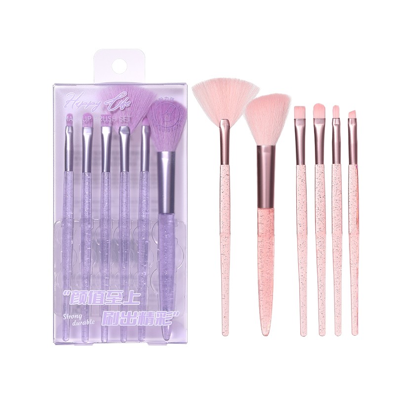 LMLTOP Glitter Crystal Handle Cosmetic Make up Brush 6pcs Face Eyeshadow Brush Set LLT38 LLT39 for Makeup Artists