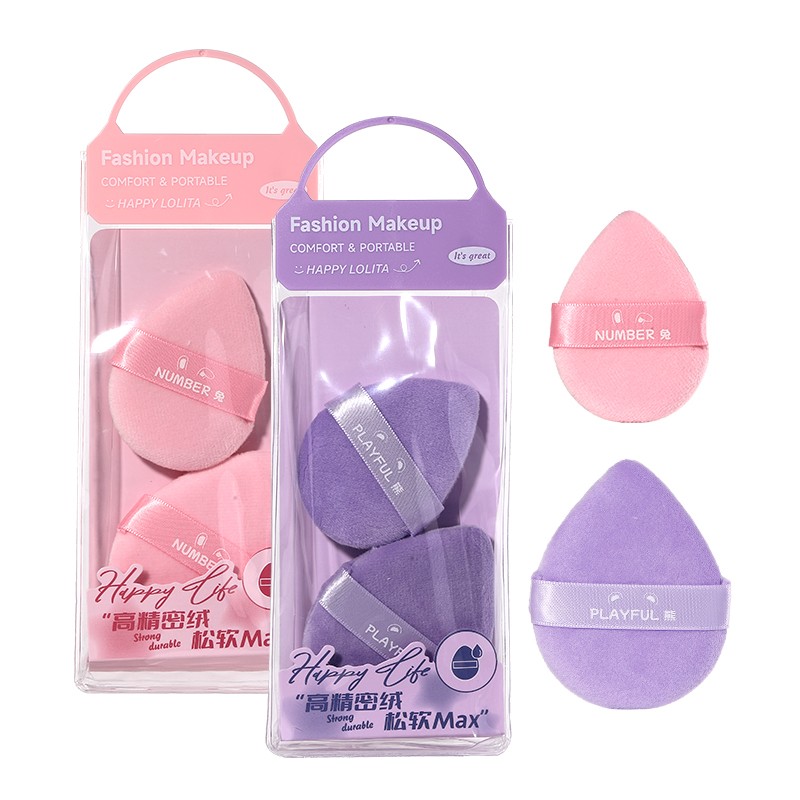 Private Label 2pcs Velour Pink Water drop Makeup Puff LLT16 Soft Skin Friendly Plush Sponge Beauty Foundation Cotton Air cushion puffs