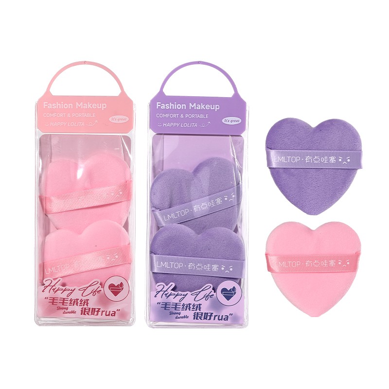 Customized Pink Velvet Flocking Heart LLT15 Air Cushion Puff High Density Cosmetic Powder Puff Soft Dry Wet Use for Face Makeup Sponge