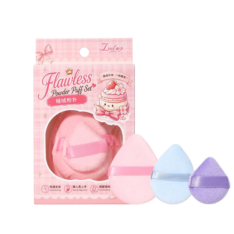Wholesale Loose Air Cushion Soft Cotton Puff Foundation Cosmetic Tool Soft 3pcs Multi-Color Flocking Powder Puff Sponge Kit Y066