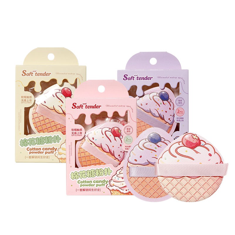 LMLTOP Hot Sale Cute Ice Cream Printed Makeup Puff Double Strap Marshmallow Foundation Powder Puff for Beauty Wholesale Price Y063