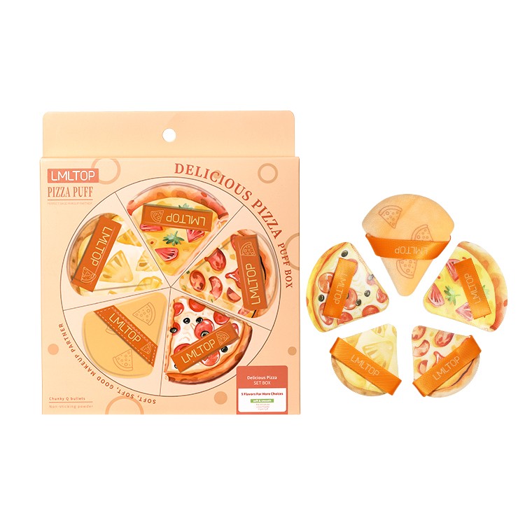 LMLTOP 6 Pcs Cute Pizza Design Makeup Sponge Puff Soft Cosmetic Powder Puff Set Reusable Blender Tool for Women Facial Makeup Y001