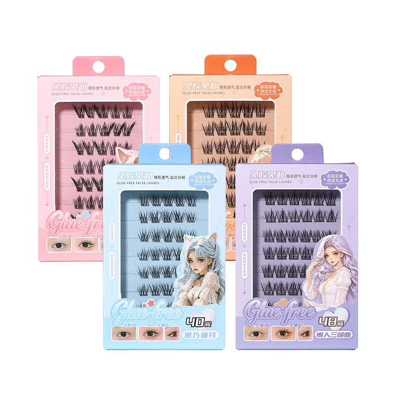 LMLTOP Pre-glued No-glue Cluster False Eyelashes Reusable Self Adhesive Lashes Natural Curly Segment Eyelashes For Beginner Y071
